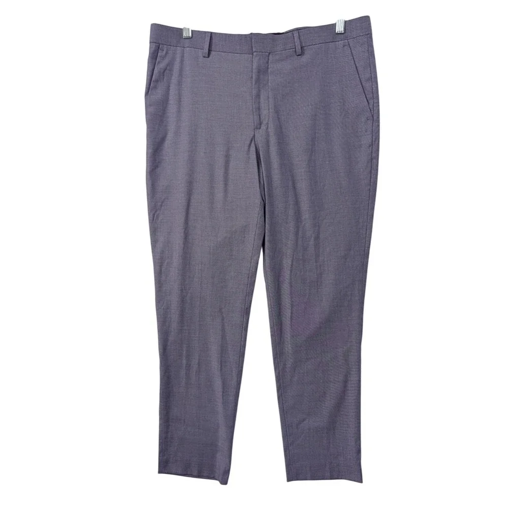 Express Performance Dress Pants Mens 33x30 Purple Extra Stretch Slim Flat Front